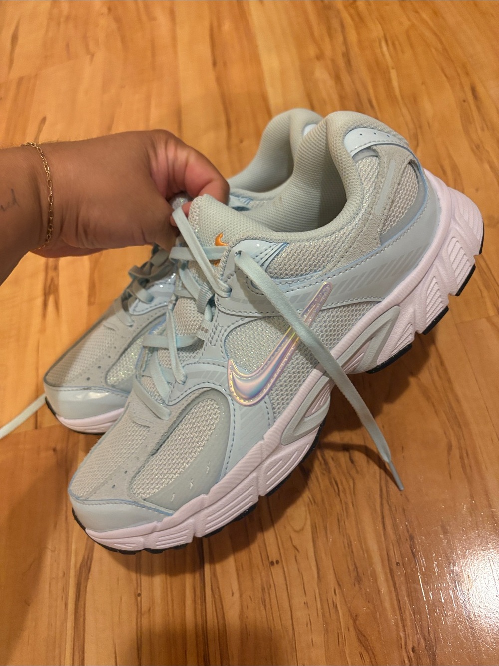 Nike Kids Light Blue Sneakers with Orange Swoosh - Picture 2 of 5